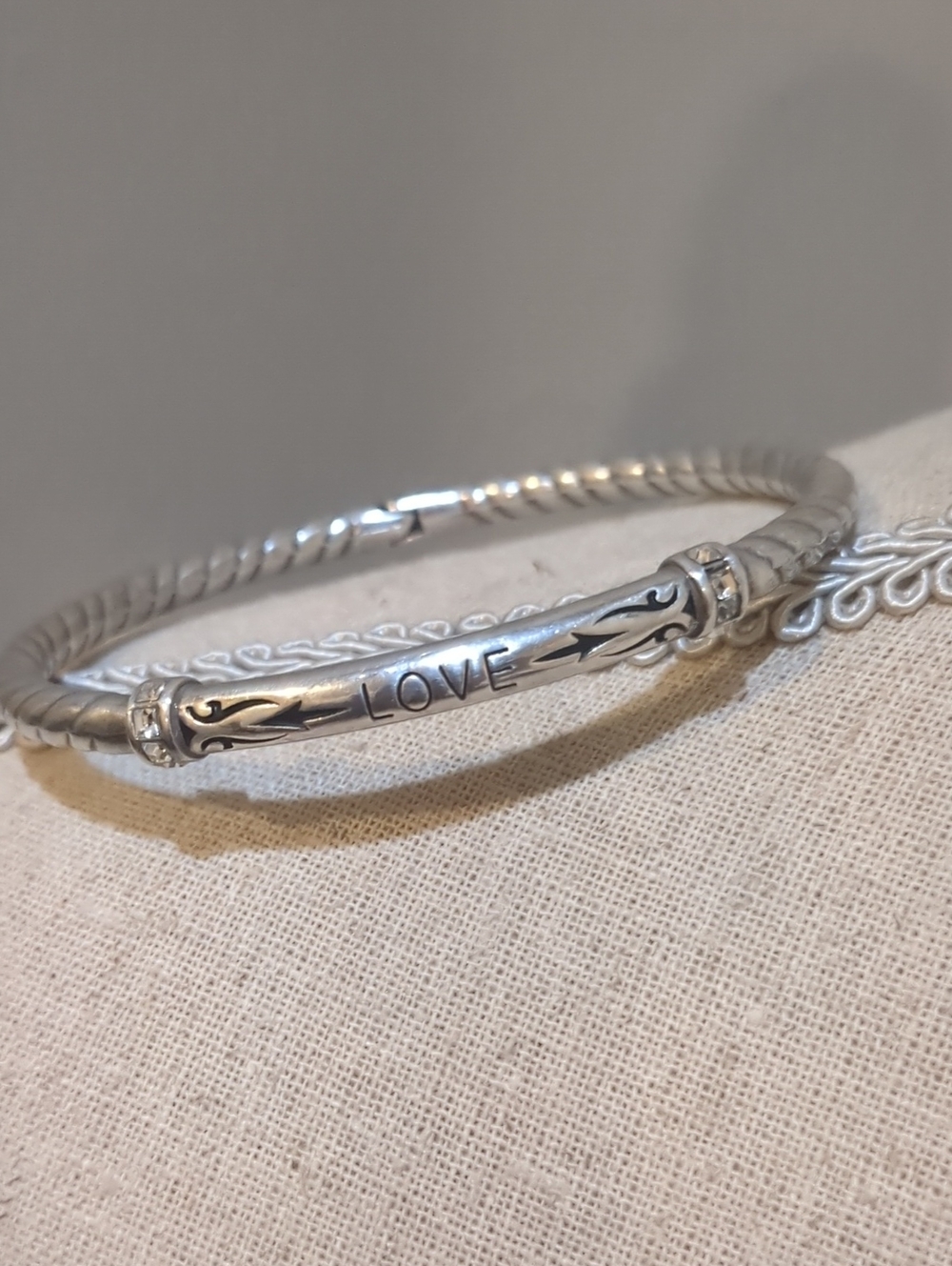 Brighton Silver Plated 'LOVE' Engraved Rope Bangle Bracelet
